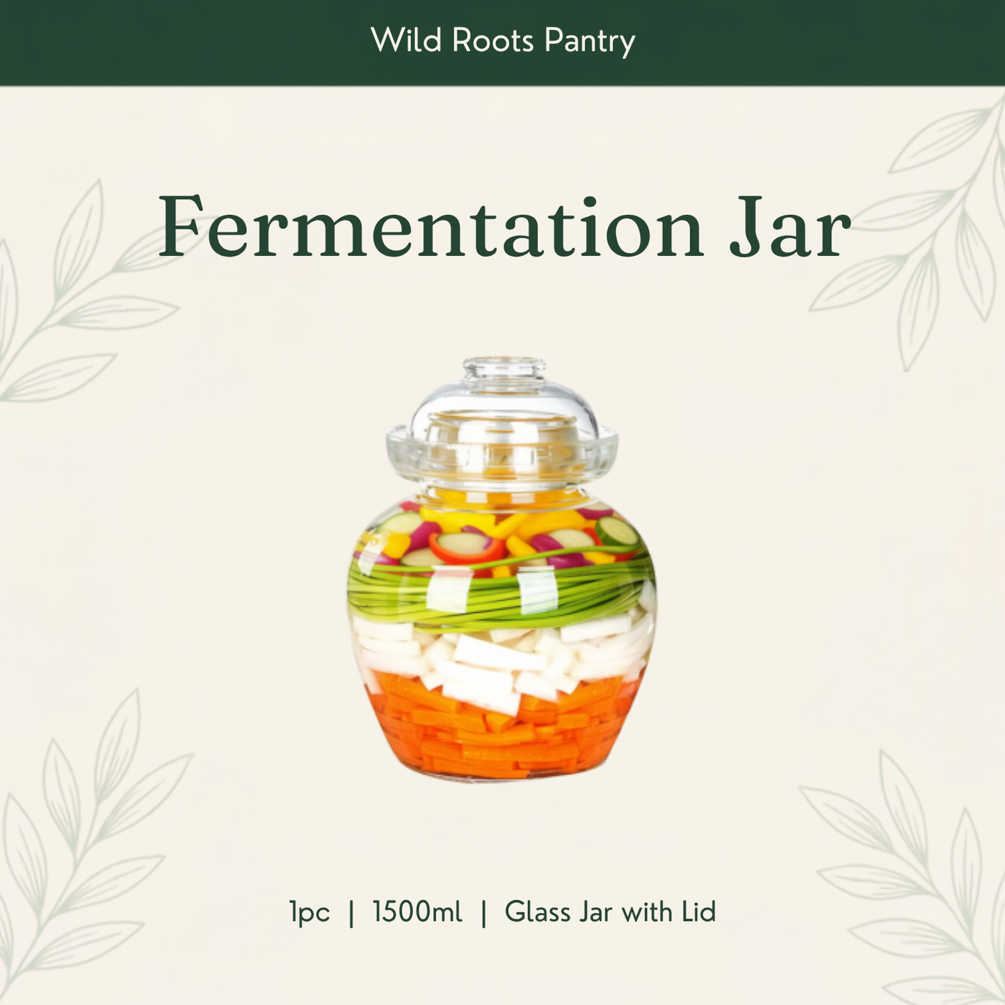 Fermentation Jar – 1500ml Glass Jar with Lid