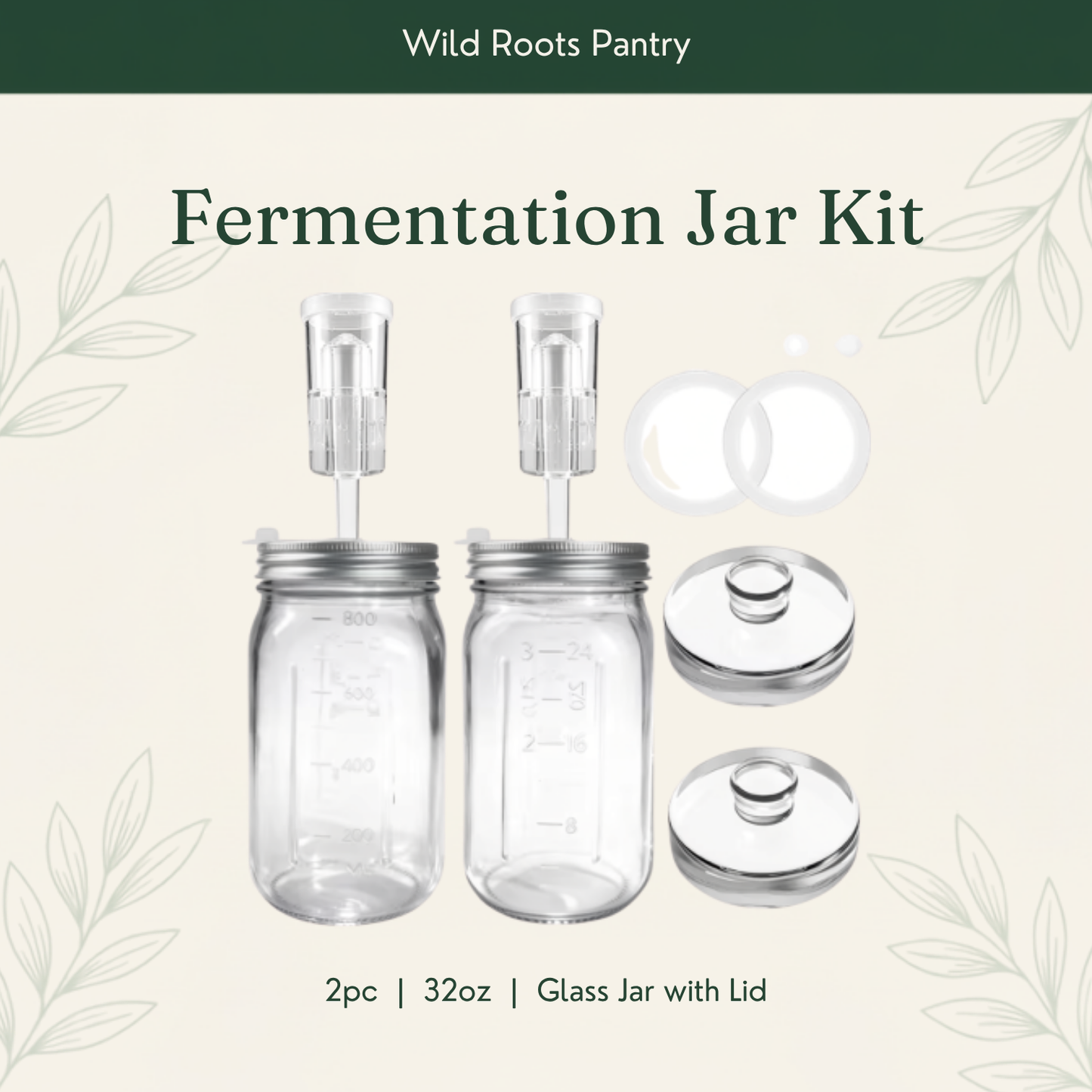 Fermentation Jar Kit – 2pc 32oz Glass Jars with Airlock Lids